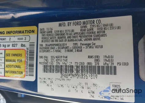 2017 Ford Fusion Sport from USA, damaged, VIN 3FA6P0VP0HR261819